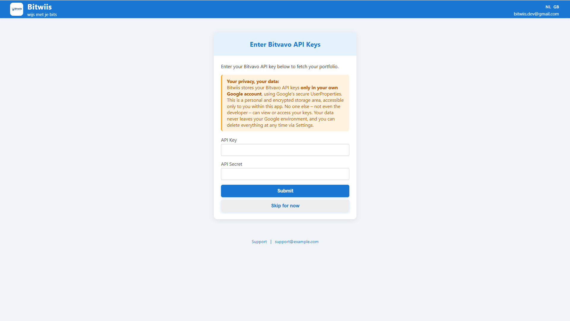 Stap 2: Bitvavo API-key toevoegen voor portfolio tracking